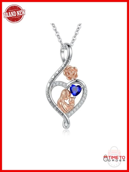 Jewelry - Rose Heart Infinity Birthstone Pendant Necklace for Women - Cubic Zirconia